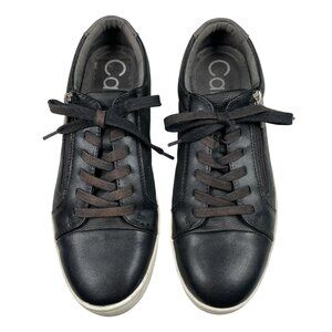 Calvin Klein Black Lace-Up Sneakers Business Casual Minimalist Side Zip Sz 8.5
